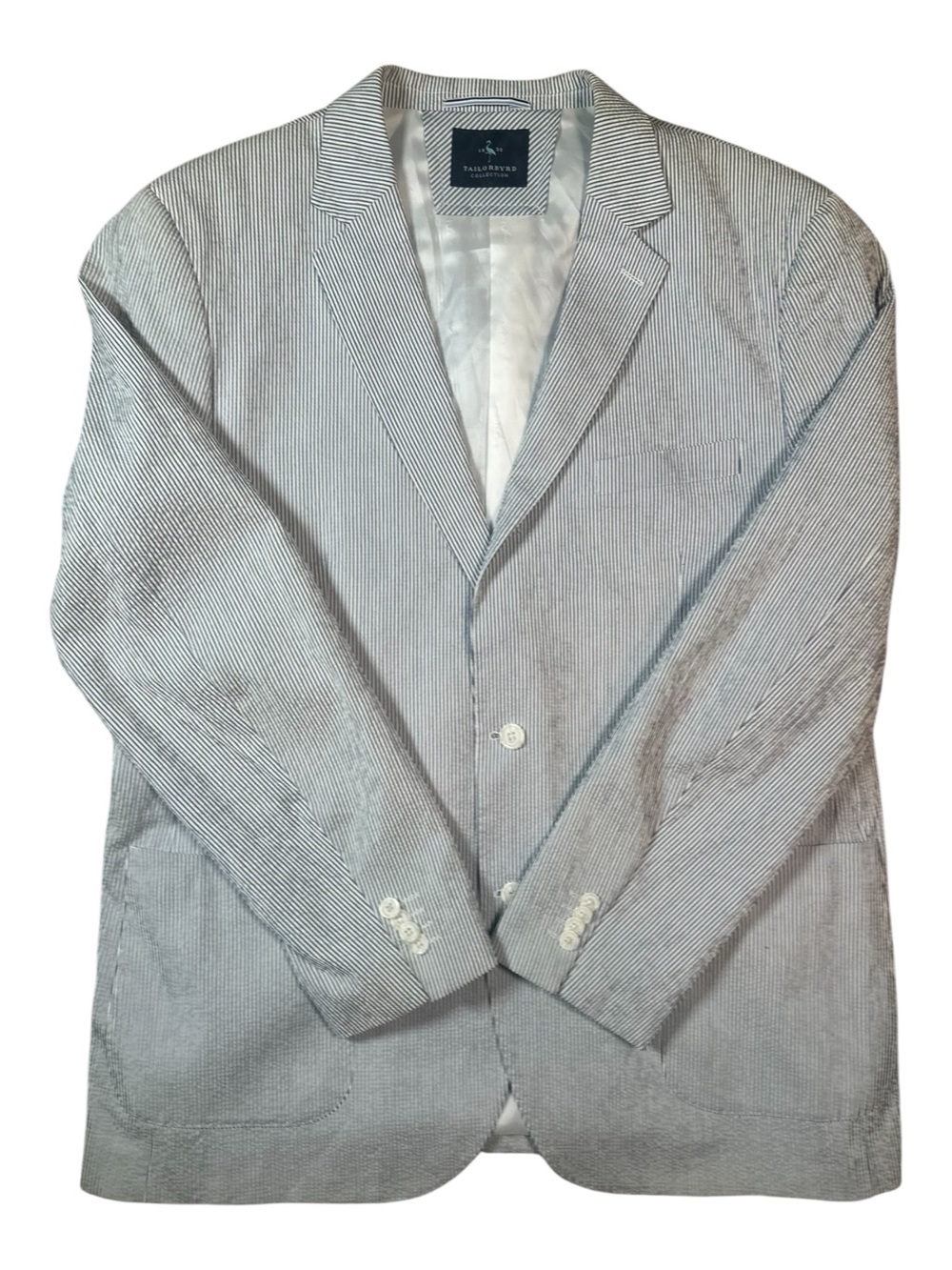 Tailorbyrd Collection Men’s Seersucker Blazer Blue & White Stripes Size 48L